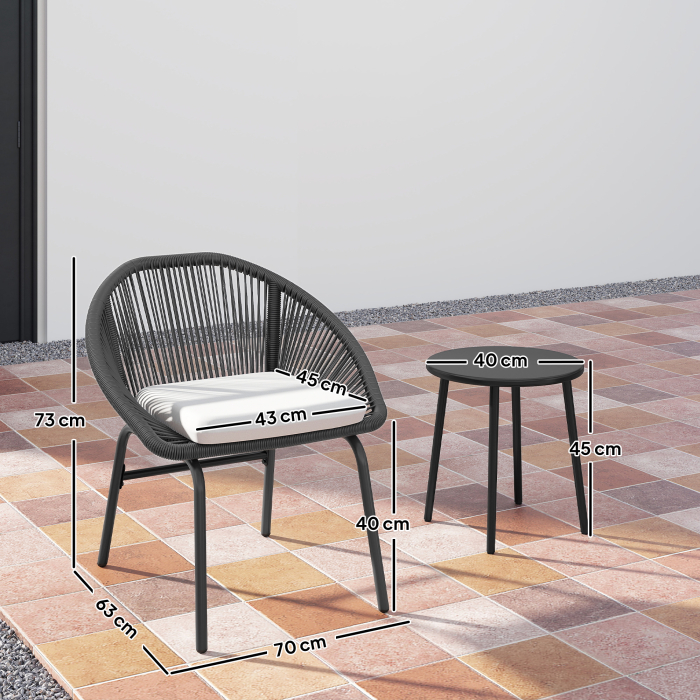  Set Bistro pentru Terasa din 3 Piese, Set cu Perne Moi pentru Sezut, Set de Mobilier din Rachita, Negru [3]