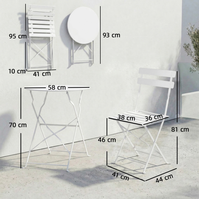  Set Bistro Pliabil pentru Exterior cu Masa si 2 Scaune, Alb [3]