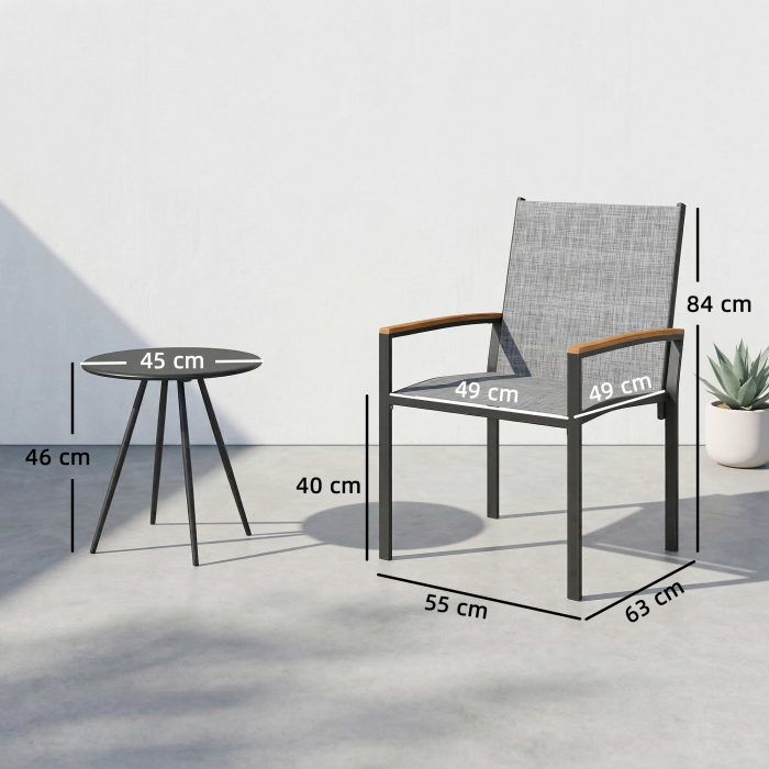  Set bistrou 3 piese: Scaune din plasa si masa, Gri mixt. [3]