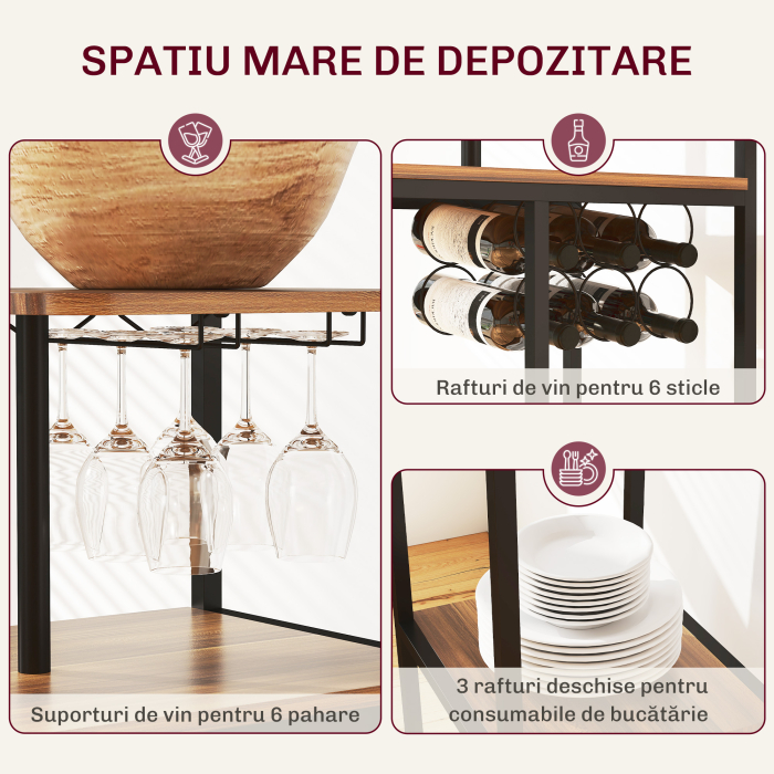  Set Blat de Bar Pliabil si 2 Scaune, Suport Vin si Pahare, Maro [5]