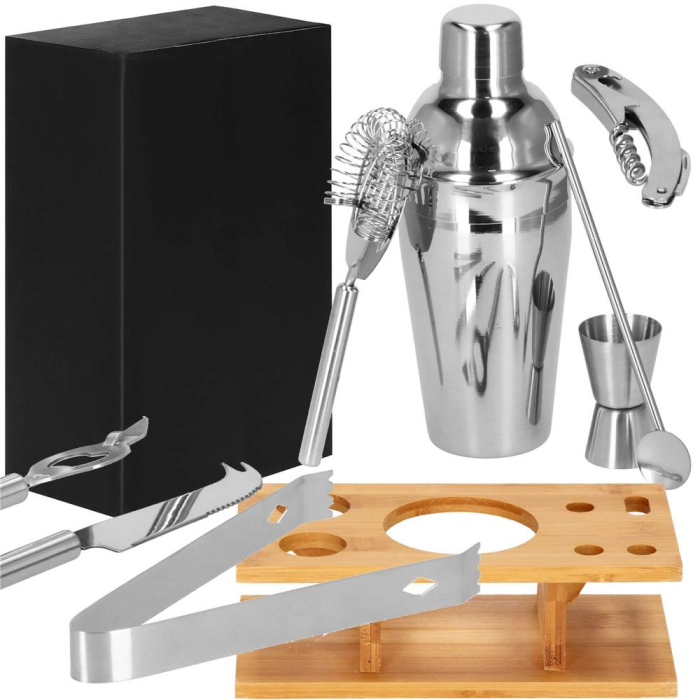 Set Cocktail Shaker Kit pentru barmani 550ml, KI22, suport bambus, 9 piese [23]