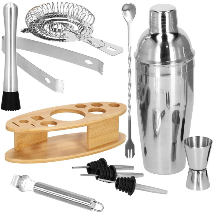 Set Cocktail Shaker Kit pentru barmani 550ml, KI24, suport bambus, 11 piese [31]