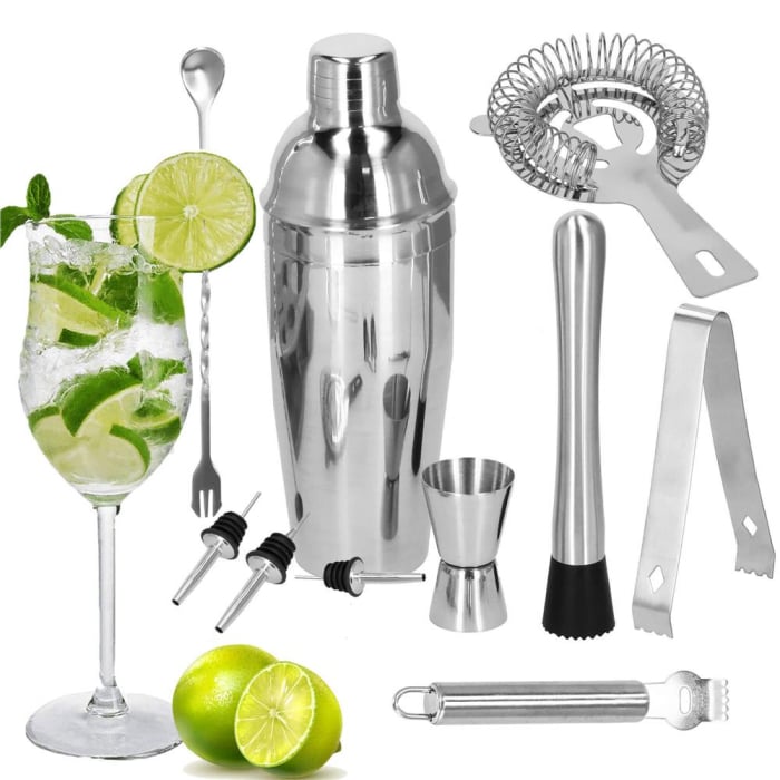 Set Cocktail Shaker Kit pentru barmani 550ml, KI24, suport bambus, 11 piese [26]