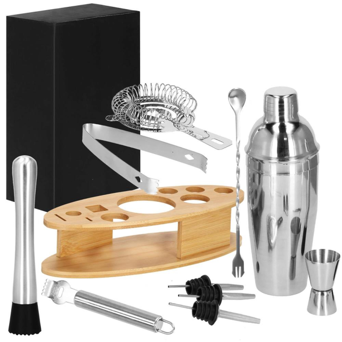 Set Cocktail Shaker Kit pentru barmani 550ml, KI24, suport bambus, 11 piese [27]