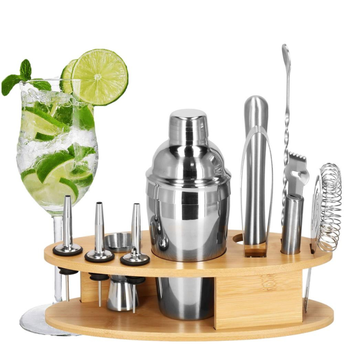 Set Cocktail Shaker Kit pentru barmani 550ml, KI24, suport bambus, 11 piese [36]