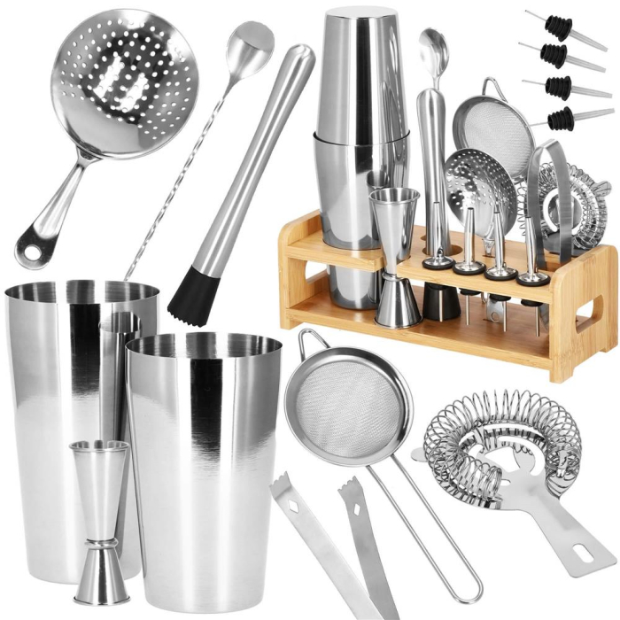 Set Cocktail Shaker Kit pentru barmani 750ml, KI11, suport bambus, 14 piese [3]
