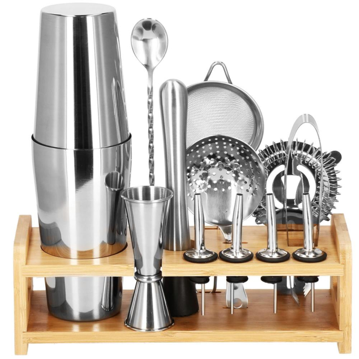 Set Cocktail Shaker Kit pentru barmani 750ml, KI11, suport bambus, 14 piese [2]
