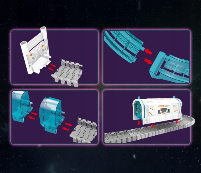 Set constructii traseu auto spatial pentru copii cu 205 piese, astronauti, vehicul electric si proiectie, 46x31x11 cm [8]