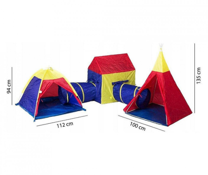 Set corturi de joaca 5 in 1 cu tunele si casuta, pliabil, pentru interior si exterior, multicolor [4]