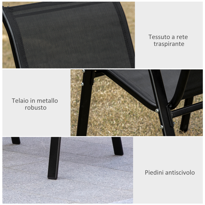  Set cu 4 scaune cu cotiere, Scaune stivuibile pentru gradina, pentru veranda, balcon, exterior, Negru [6]