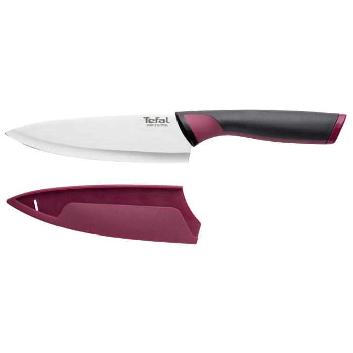 Set cutit si foarfeca Tefal Comfort K250S225, lame din inox, lama 15 cm, manere ergonomice Soft Touch, protectii pentru lame, negru & visiniu [8]