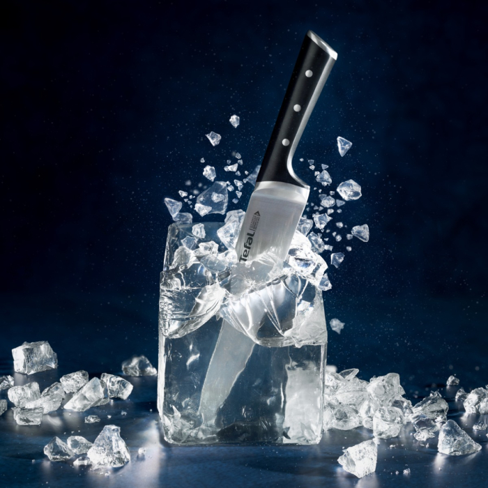 Set de 10 cutite & suport Tefal Ice Force K232SA14, inox german, tehnologie Ice Hardening -120°C, lame ultra-ascutite, suport din lemn, negru & argin [4]