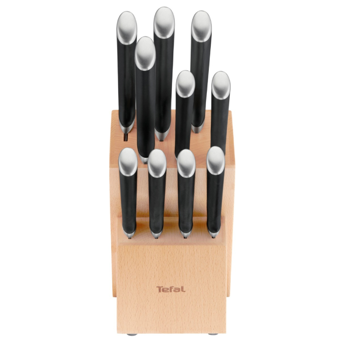 Set de 10 cutite & suport Tefal Ice Force K232SA14, inox german, tehnologie Ice Hardening -120°C, lame ultra-ascutite, suport din lemn, negru & argin [9]