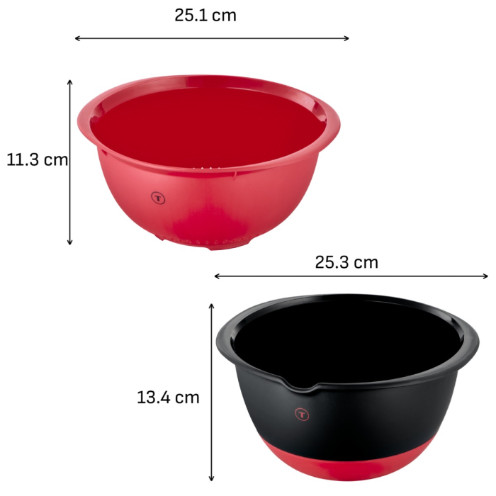 Set de 2 boluri Tefal Ingenio+ K198S234, plastic, margine pentru turnare, manere ergonomice, compatibilitate cu masina de spalat vase, negru & rosu [20]