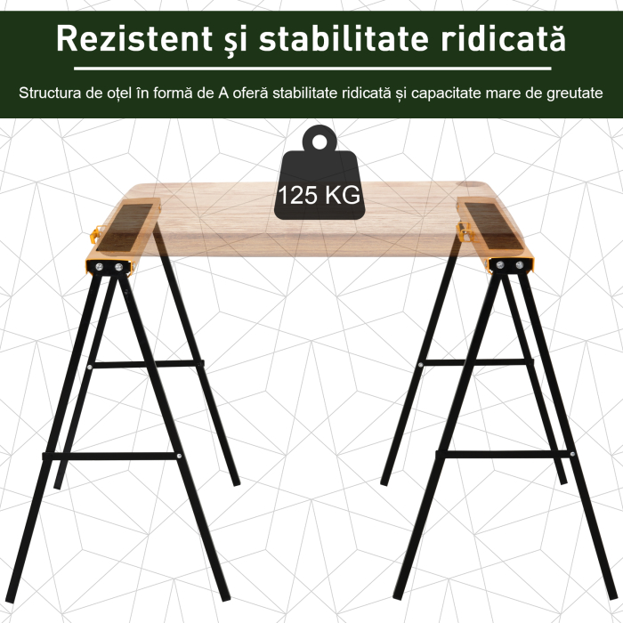  Set de 2 Capre Pliabile din Metal cu Suprafata Antiderapanta din EVA pentru Lucrari de Taiere, Capra pentru Lemn, Capacitate Maxima 125 kg, Portocaliu Negru [6]