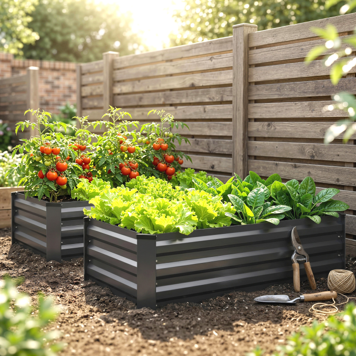  Set de 2 jardiniere pentru gradina cu fund deschis, din otel galvanizat, 100x60x30cm, gri [2]