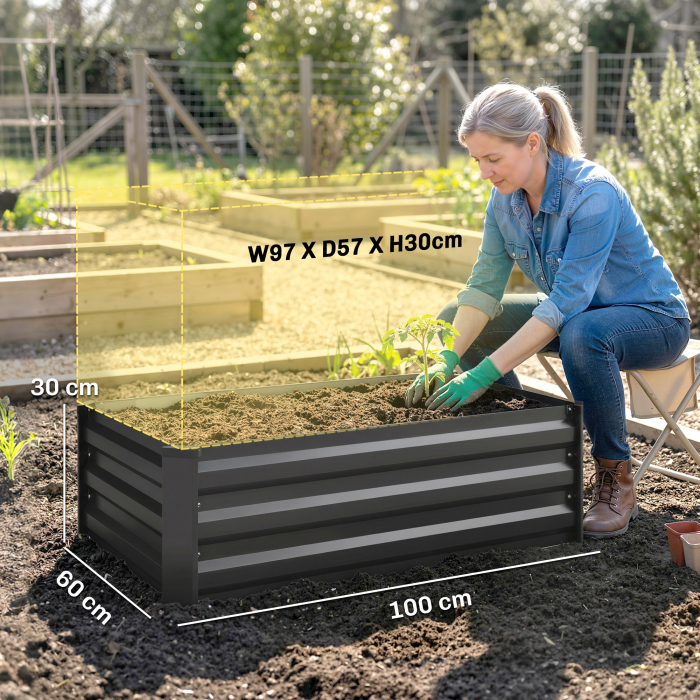  Set de 2 jardiniere pentru gradina cu fund deschis, din otel galvanizat, 100x60x30cm, gri [3]