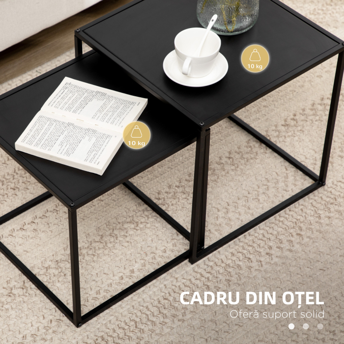  Set de 2 masute de cafea patrate stivuibile, masute laterale si de living din otel, alb [6]