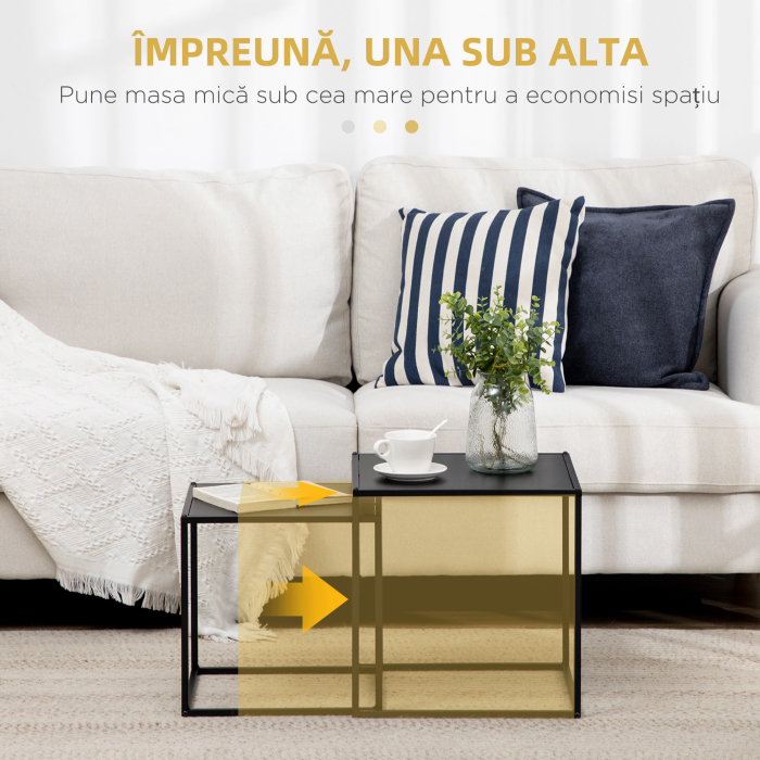  Set de 2 masute de cafea patrate stivuibile, masute laterale si de living din otel, alb [4]