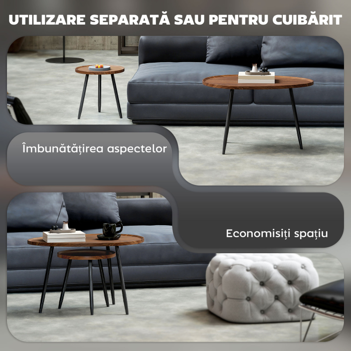  Set de 2 Masute de Cafea Suprapunabile din Lemn si Metal [4]