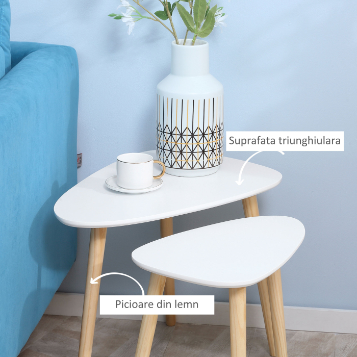  Set de 2 masute laterale moderne, mese cuib triunghiulare, noptiere, masuta de cafea [5]