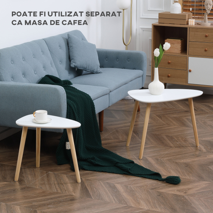  Set de 2 masute laterale moderne, mese cuib triunghiulare, noptiere, masuta de cafea [6]