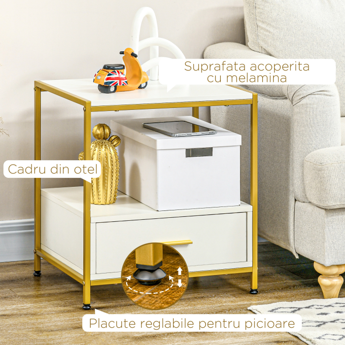  Set de 2 Masute Noptiere Moderne Noptiere cu Sertar Raft Organizatoare de Depozitare pentru Dormitor Camera de Zi Alb pentru sufragerie camera de zi dormitor [6]