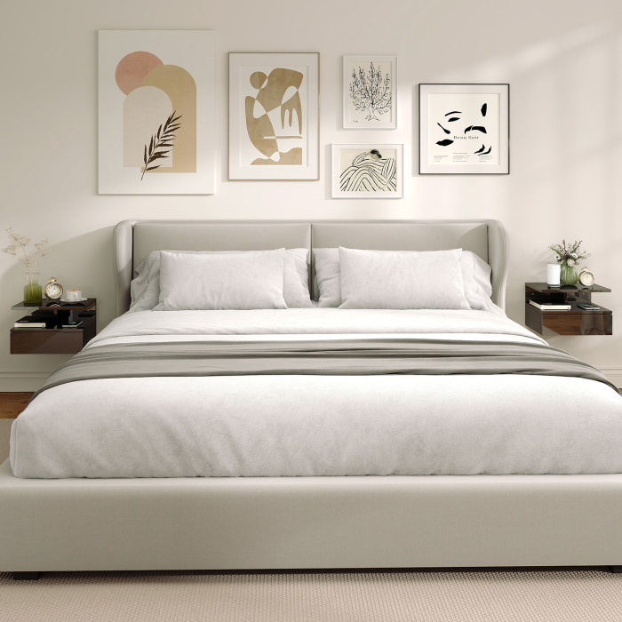  Set de 2 noptiere moderne suspendate cu sertar si polita din lemn, 35x32x22,5cm, negru lucios [6]