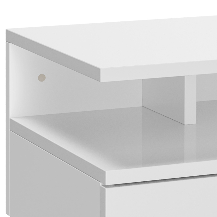  Set de 2 Noptiere Moderne Suspendate cu Sertar si Raft din Lemn 35x32x22,5cm, Alb Lucios [8]