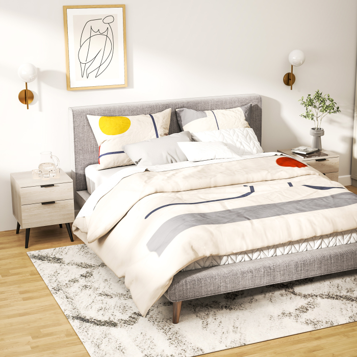  Set de 2 noptiere stil nordic cu sertar si baza inaltata, din lemn, 40x40x50 cm, culoare stejar [2]