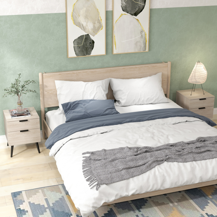  Set de 2 noptiere stil nordic cu sertar si baza inaltata, din lemn, 40x40x50 cm, culoare stejar [7]