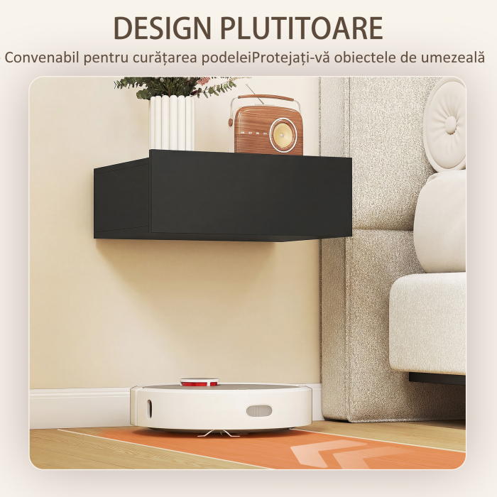  Set de 2 Noptiere Suspendate Moderne cu Sertar din Lemn, 40x30x15 cm, Negru [4]