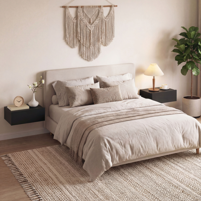  Set de 2 Noptiere Suspendate Moderne cu Sertar din Lemn, 40x30x15 cm, Negru [8]