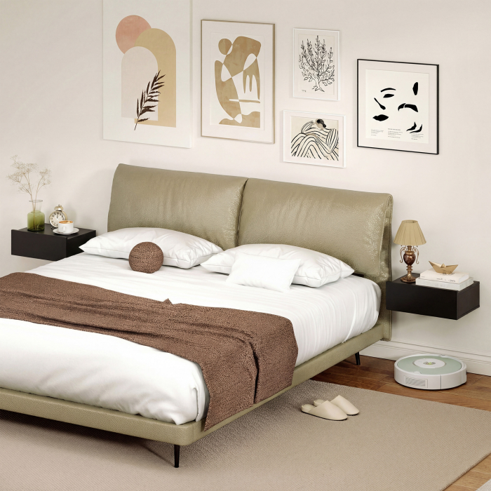  Set de 2 Noptiere Suspendate Moderne cu Sertar din Lemn, 40x30x15 cm, Negru [9]