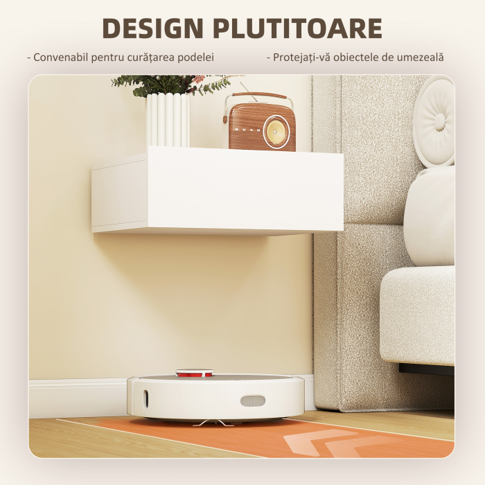  Set de 2 Noptiere Suspendate pentru Dormitor cu Sertar, 40x30x15 cm, Alb [4]