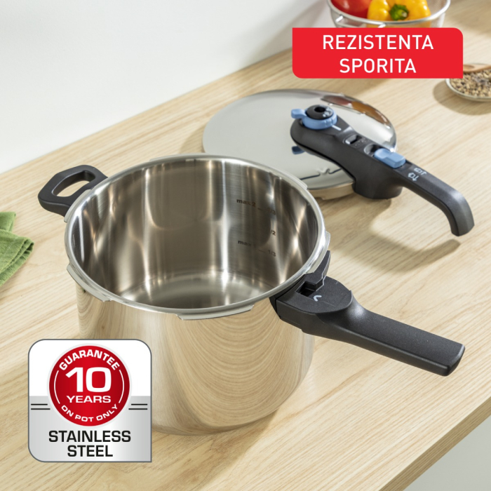 Set de 2 oale sub presiune Tefal Secure Trendy P2584301, 4 / 6 L, sistem siguranta in 5 puncte, 2 programe de gatire, compatibil cu inductia, argintiu [5]