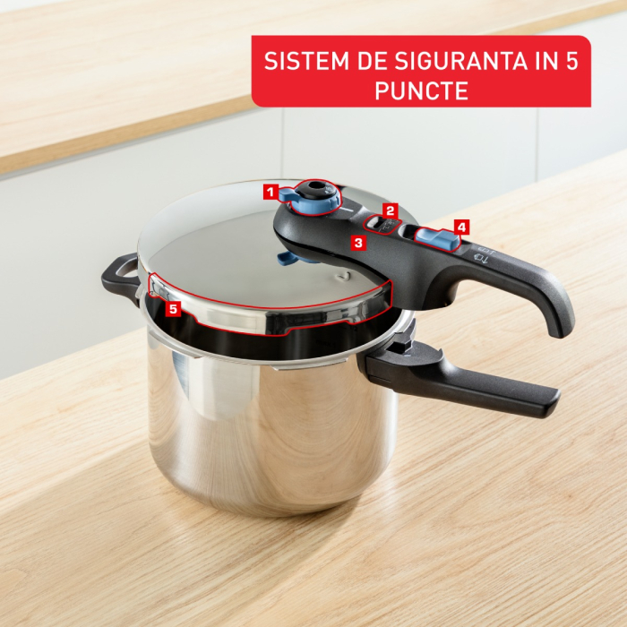 Set de 2 oale sub presiune Tefal Secure Trendy P2584301, 4 / 6 L, sistem siguranta in 5 puncte, 2 programe de gatire, compatibil cu inductia, argintiu [7]