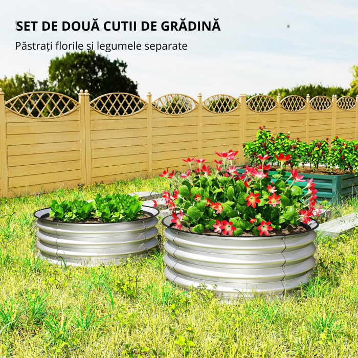  Set de 2 Paturi inaltate pentru Gradina, Jardiniera inaltata pentru Exterior cu Margine de Protectie [8]