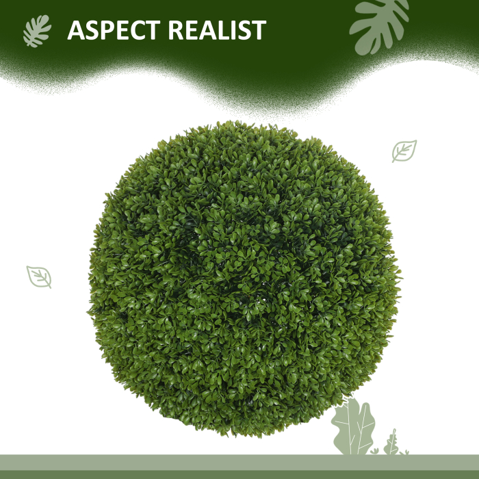  Set de 2 Plante Artificiale din Buxus in PE, Ø40 cm, pentru Interior si Exterior, Verde [4]