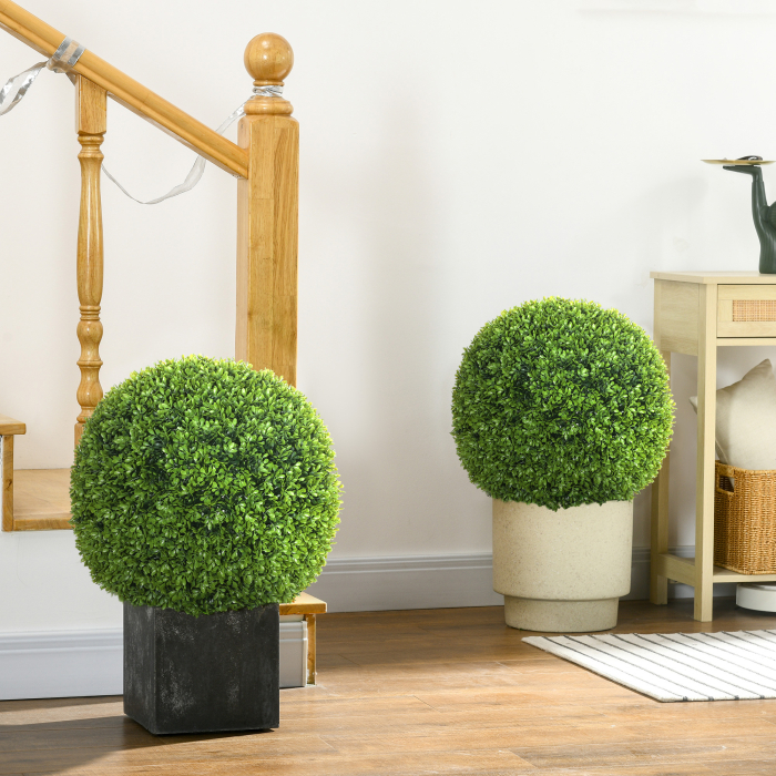  Set de 2 Plante Artificiale din Buxus in PE, Ø40 cm, pentru Interior si Exterior, Verde [2]