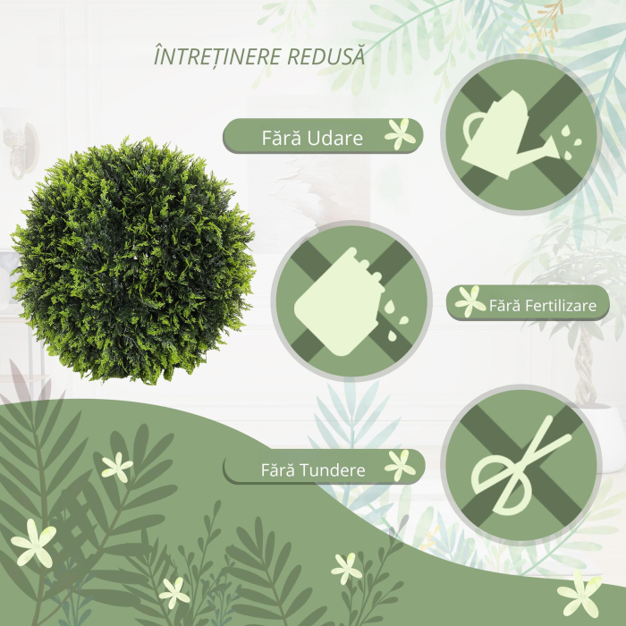  Set de 2 Plante Artificiale Rotunde cu Frunze de Cedru pentru Casa si Gradina Ø45 cm, Verde [6]