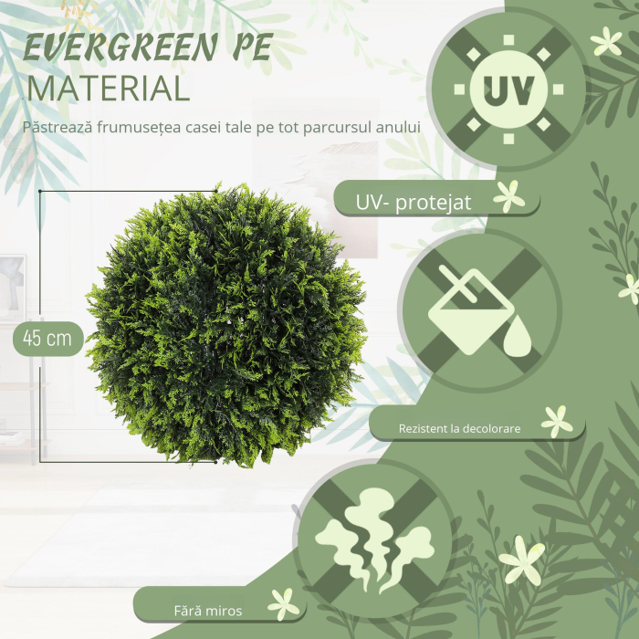  Set de 2 Plante Artificiale Rotunde cu Frunze de Cedru pentru Casa si Gradina Ø45 cm, Verde [4]