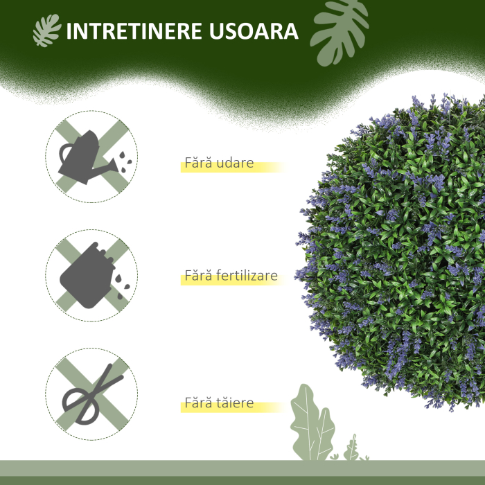  Set de 2 Plante Artificiale Sferice cu Flori de Lavanda, Ø42 cm, Violet [5]