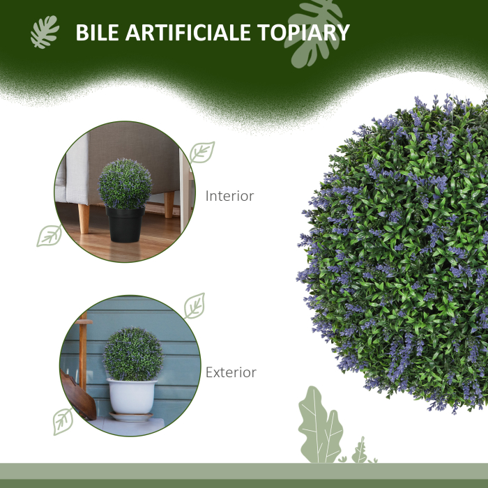  Set de 2 Plante Artificiale Sferice cu Flori de Lavanda, Ø42 cm, Violet [4]