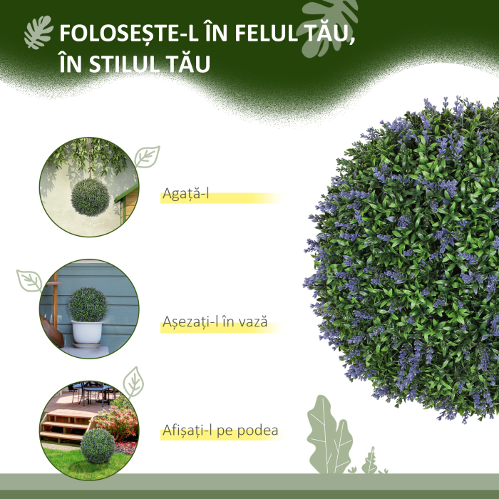  Set de 2 Plante Artificiale Sferice cu Flori de Lavanda, Ø42 cm, Violet [6]