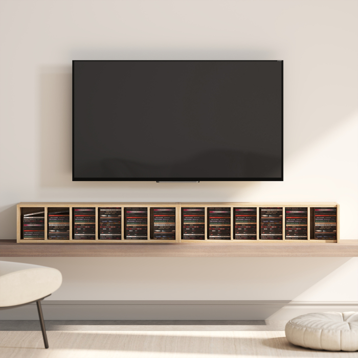  Set de 2 Rafturi pentru CD-uri cu Polite Reglabile, Capacitate 204 CD-uri, Design Compact, 21x22,5x88,5 cm, Stejar [9]