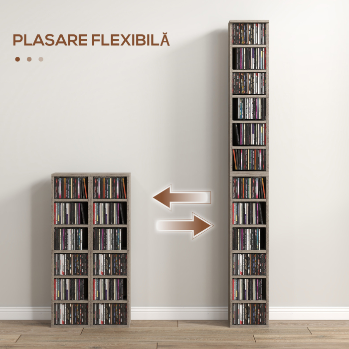  Set de 2 rafturi pentru CD-uri cu polite reglabile pentru 204 CD-uri, 21x22,5x88,5 cm, gri [5]