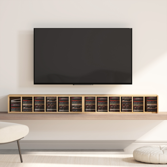  Set de 2 Rafturi pentru CD-uri cu Polite Reglabile, Suport pentru 204 CD-uri Economisitor de Spatiu, Mobilier pentru CD-uri cu 12 Compartimente, pentru Living, Dormitor, Birou, 21x22,5x88,5cm, Culoar [9]
