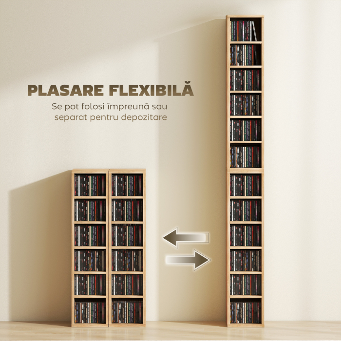  Set de 2 Rafturi pentru CD-uri cu Polite Reglabile, Suport pentru 204 CD-uri Economisitor de Spatiu, Mobilier pentru CD-uri cu 12 Compartimente, pentru Living, Dormitor, Birou, 21x22,5x88,5cm, Culoar [5]
