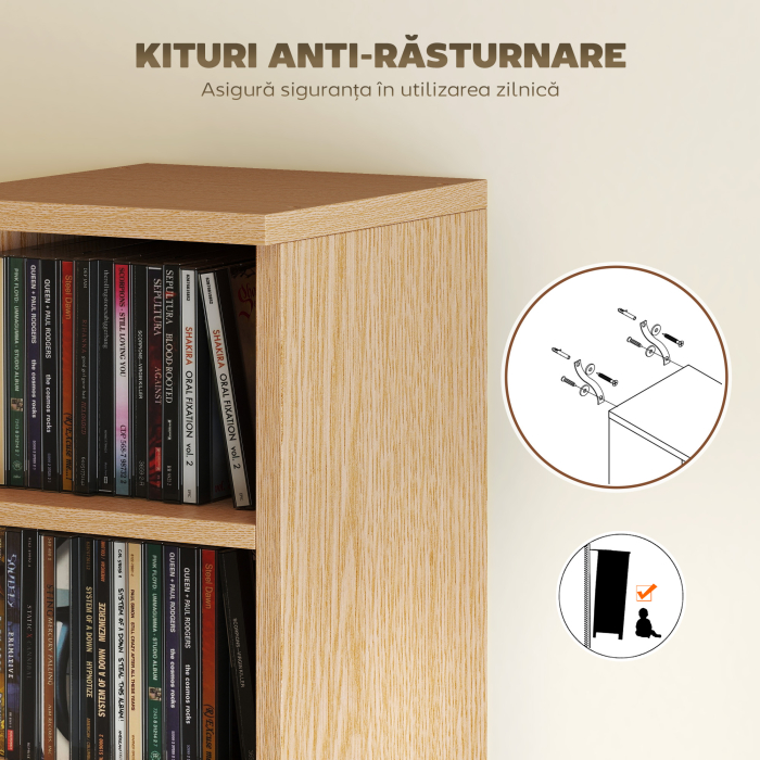  Set de 2 Rafturi pentru CD-uri cu Polite Reglabile, Suport pentru 204 CD-uri Economisitor de Spatiu, Mobilier pentru CD-uri cu 12 Compartimente, pentru Living, Dormitor, Birou, 21x22,5x88,5cm, Culoar [7]